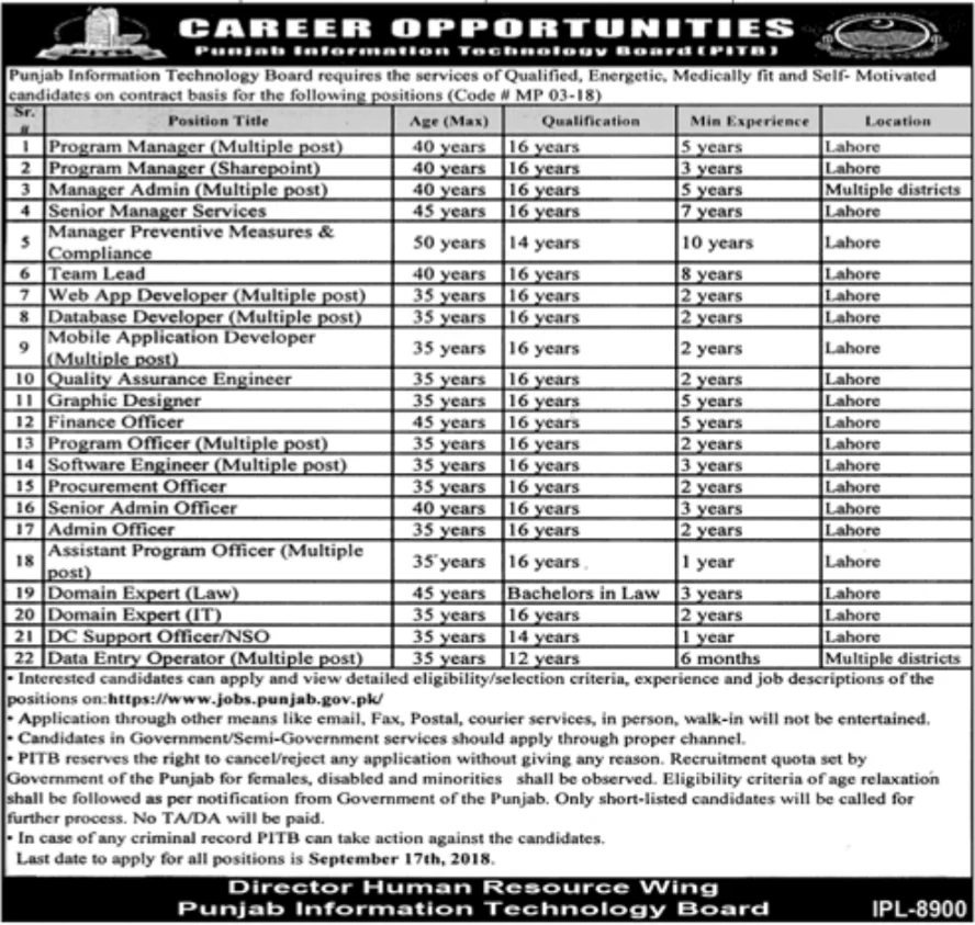 Punjab Information Technology Board Jobs