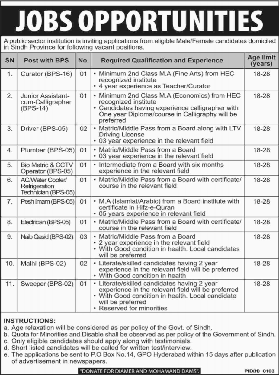 Public Sector Institution Jobs published in the newspaper on 27-September-2...