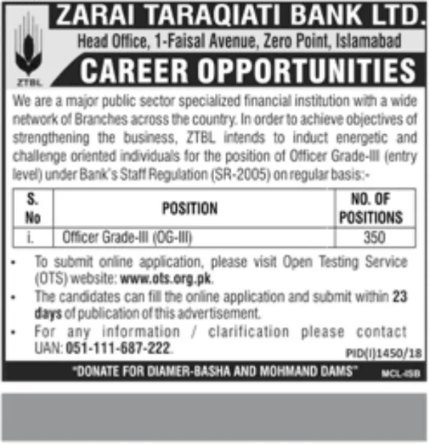Zarai Taraqiati Bank Career Opportunities