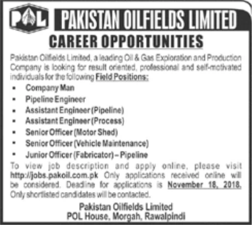 Pakistan Oilfields Limited Jobs POL