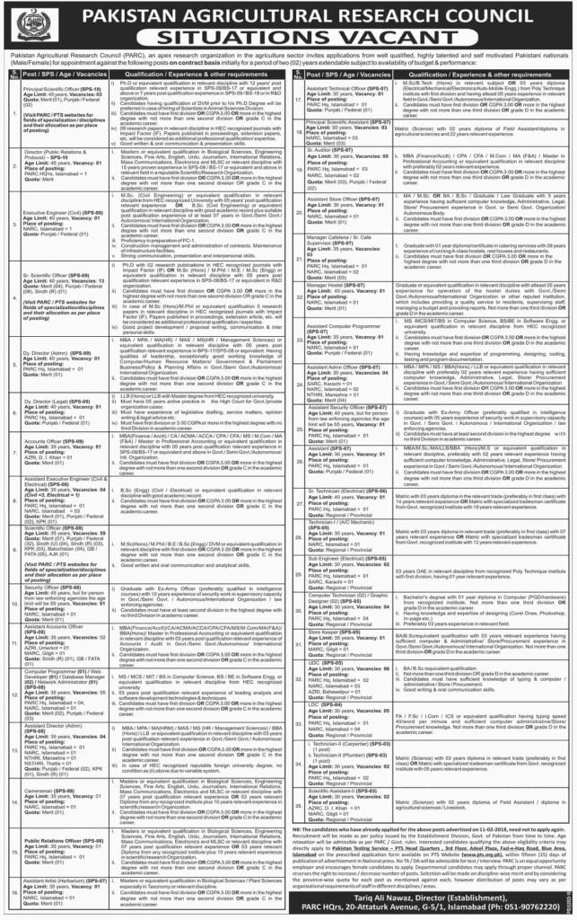 Pakistan Agricultural Research Council Job Opportunities