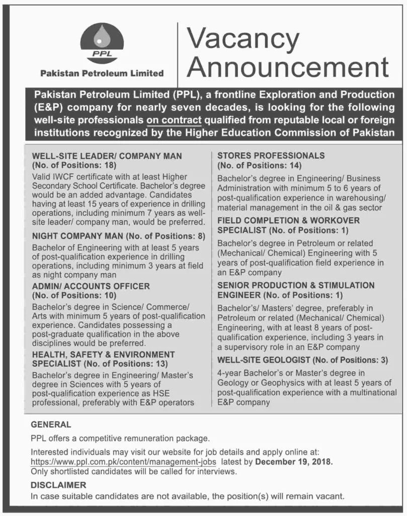 Pakistan Petroleum Limited Career Opportunities