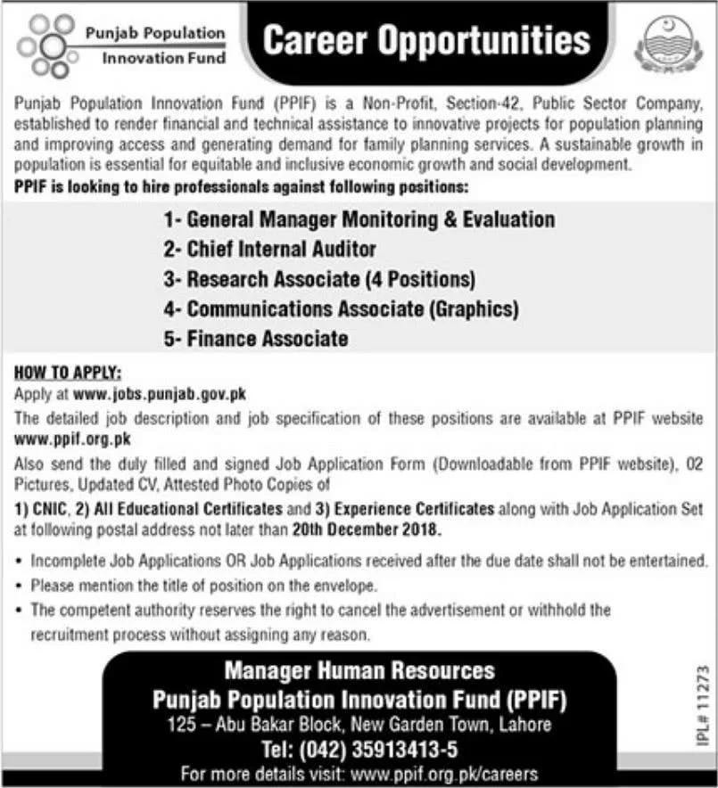 Punjab Population Innovation Fund Jobs