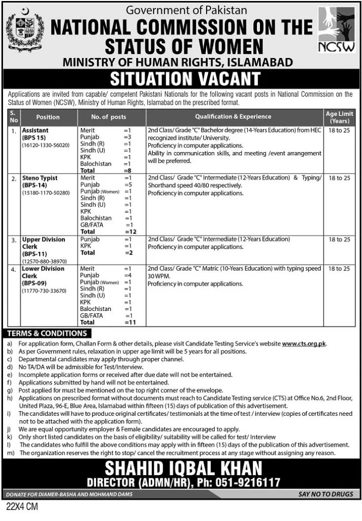 Ministry of Human Rights Candidate Testing Service CTS Jobs 2019