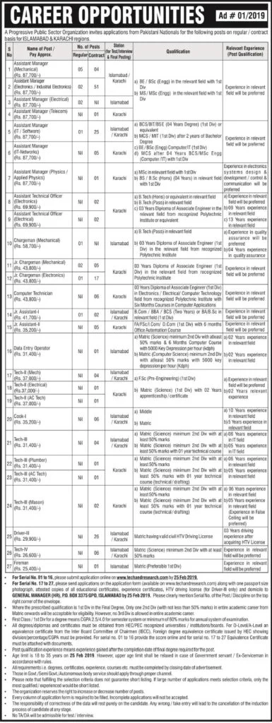 PO Box 3375 GPO Islamabad Public Sector Organization Jobs 2019 Tech and Research