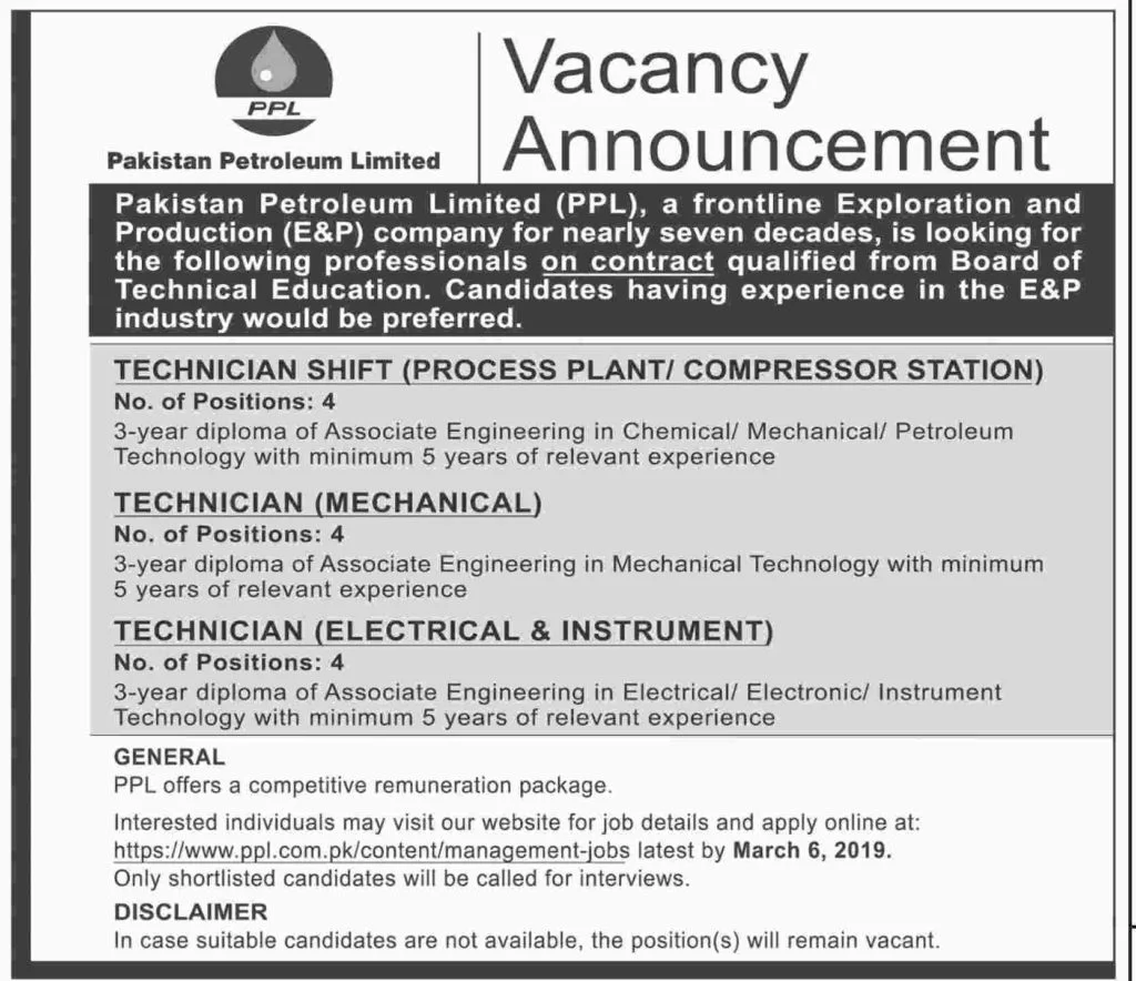 Pakistan Petroleum Limited Latest Jobs 2019 www ppl com pk Apply Online