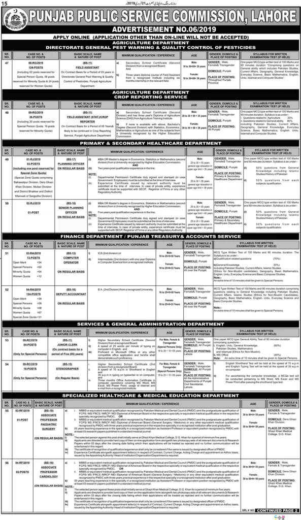 Punjab Public Service Commission PPSC Fresh Jobs Advertisement No 6 2019 Apply Online a