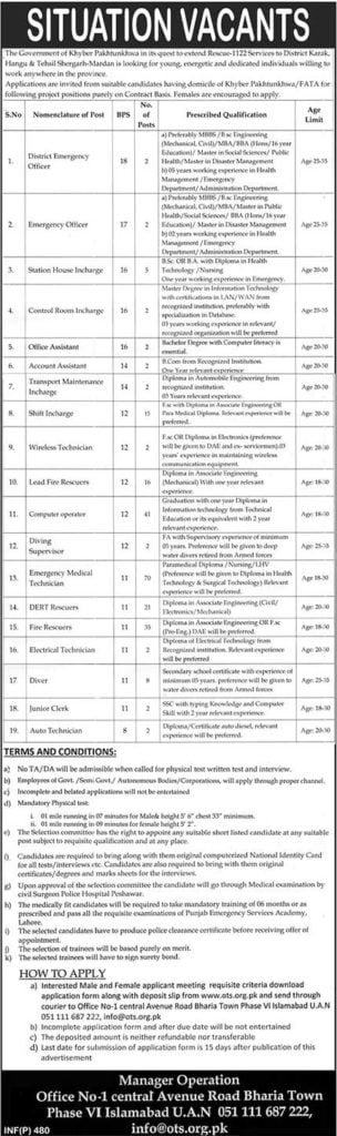 Rescue 1122 New KPK Jobs 2019 Apply Online OTS Rescue 1122 New KPK Jobs 2019 Apply Online OTS