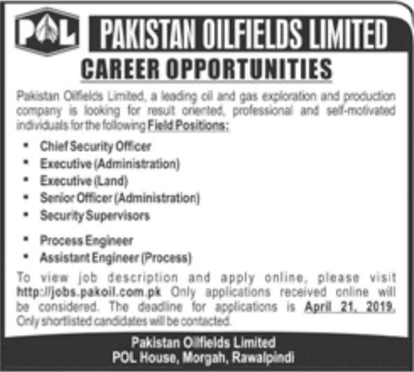 Pakistan Oilfields Limited POL Jobs 2019 Apply Online