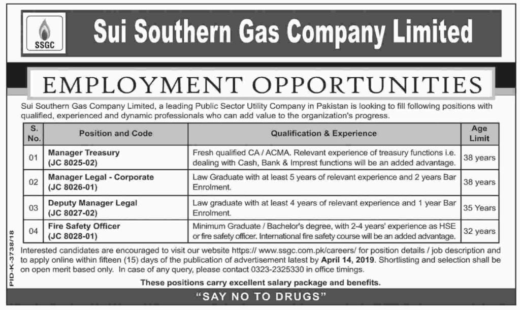 Sui Southern Gas Company Limited Jobs 2019 Apply Online Sui Southern Gas Company Limited Jobs 2019 Apply Online