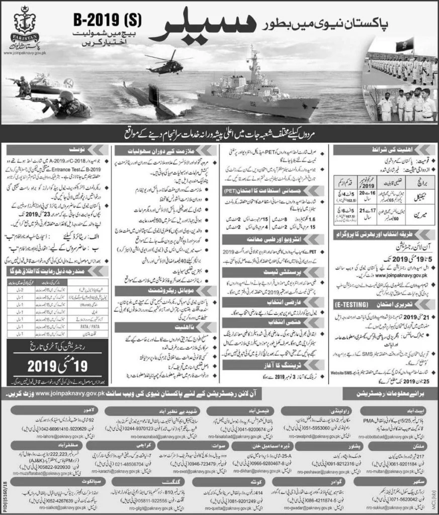 Join Pak Navy Jobs Advertisement 2019 Apply Online as Sailor Batch B-2019 www.joinpaknavy.gov.pk