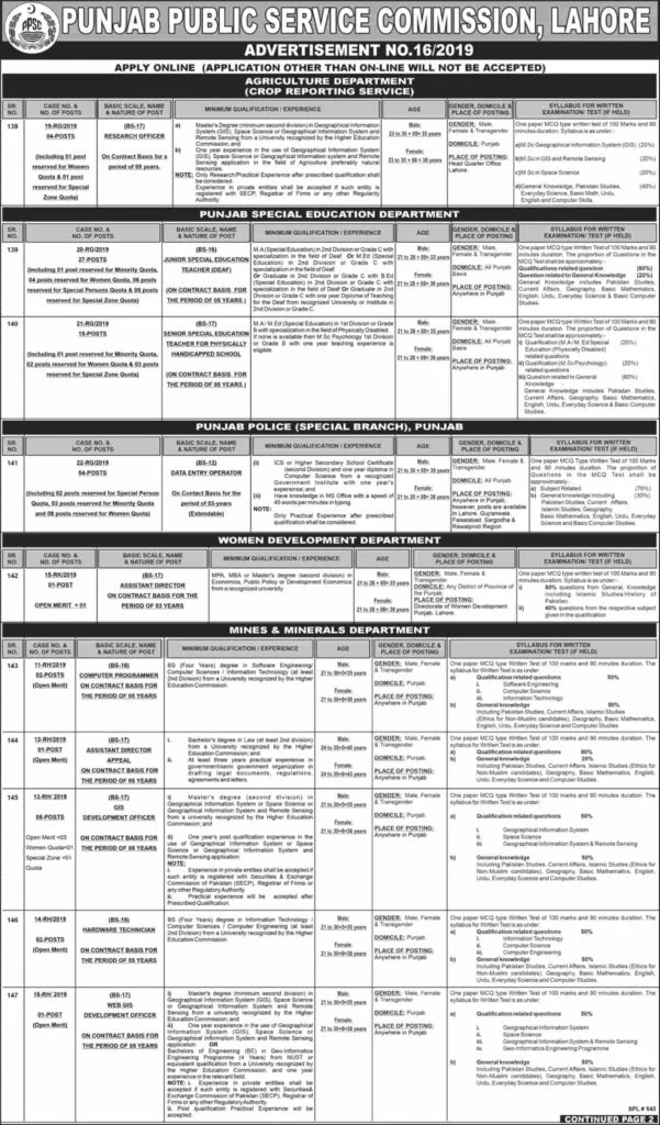 Punjab Public Service Commission PPSC Jobs Today Advertisement No 16 2019 Apply Online a