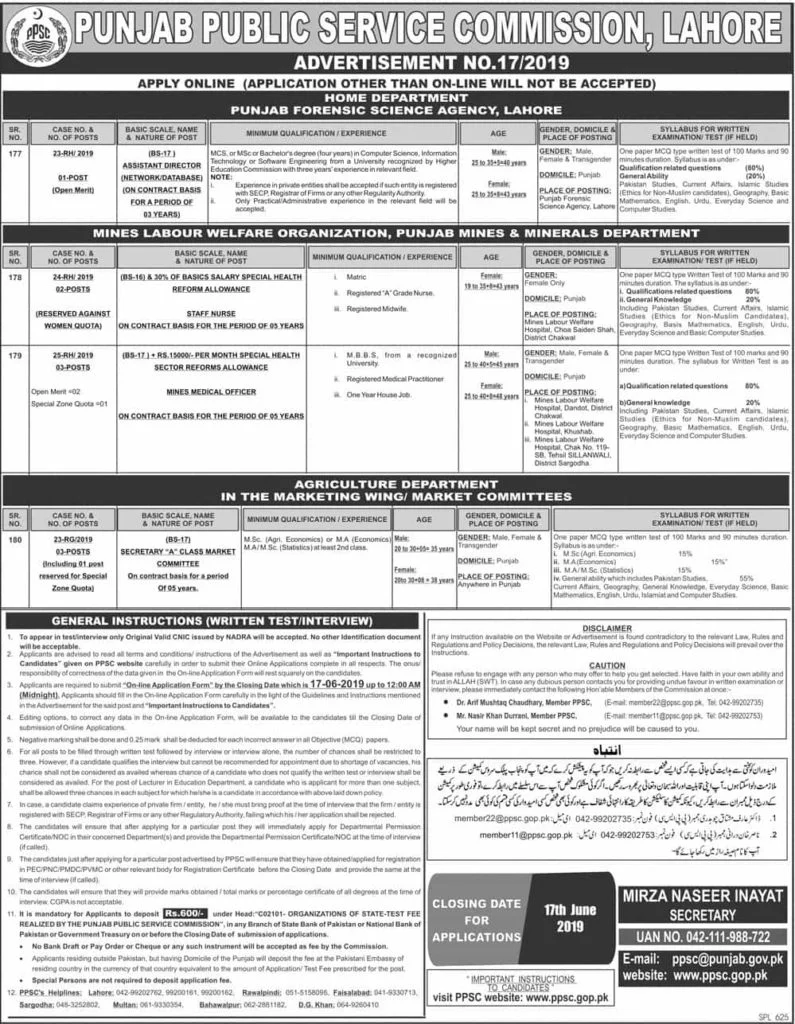 Punjab Public Service Commission PPSC Jobs Today Advertisement No 17 2019 Apply Online