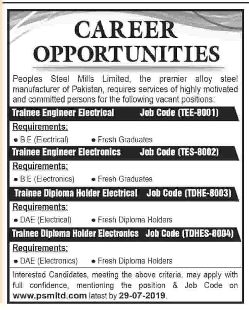 People Steel Mills Limited www.psmltd.com Jobs 2019 Apply Online