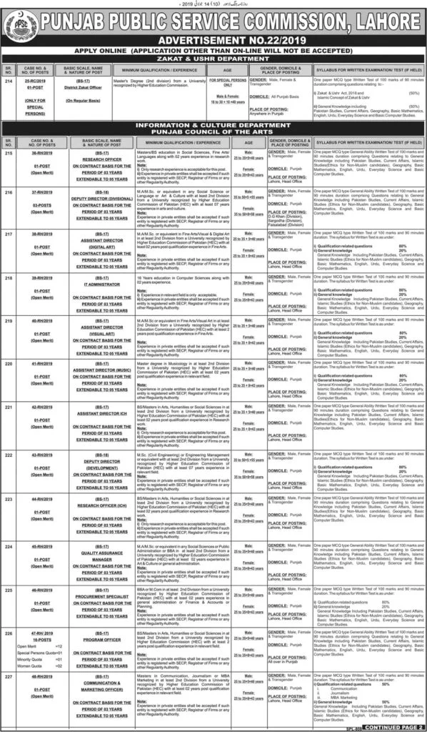 Punjab Public Service Commission PPSC New Jobs Today Advertisement No 22 2019 Apply Online 1