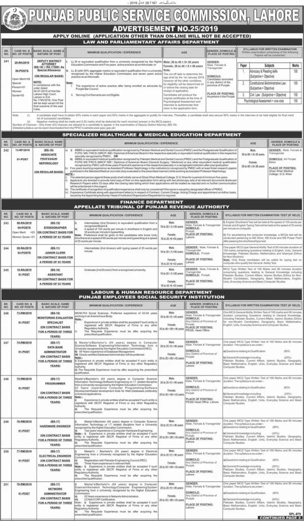 Punjab Public Service Commission PPSC New Jobs Today Advertisement No 25 2019 Apply Online 1
