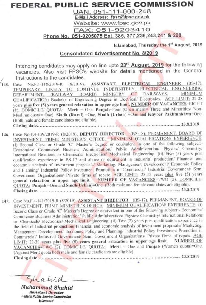 FPSC Jobs Consolidated Advertisement No 8 2019 Apply Online 1 FPSC Jobs Consolidated Advertisement No 8 2019 Apply Online 1