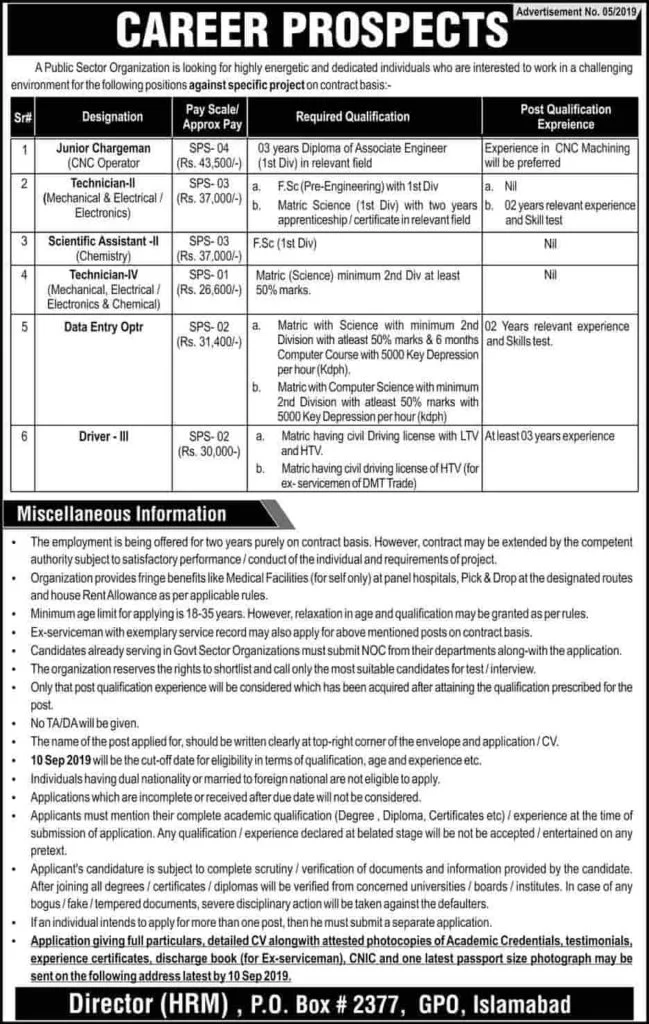 PO Box 2377 GPO Islamabad Public Sector Organization PAEC Jobs 2019