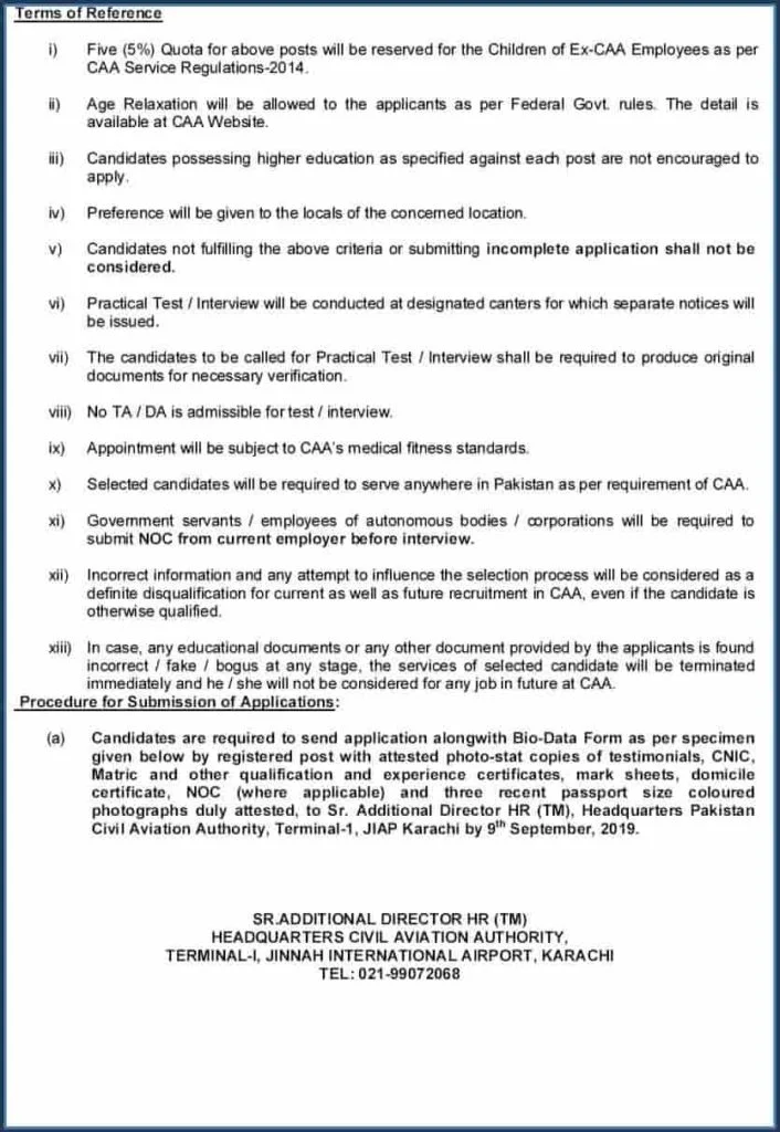 Pakistan Civil Aviation Authority Jobs 2019 CAA Notice No 15 2019 Apply Online 3