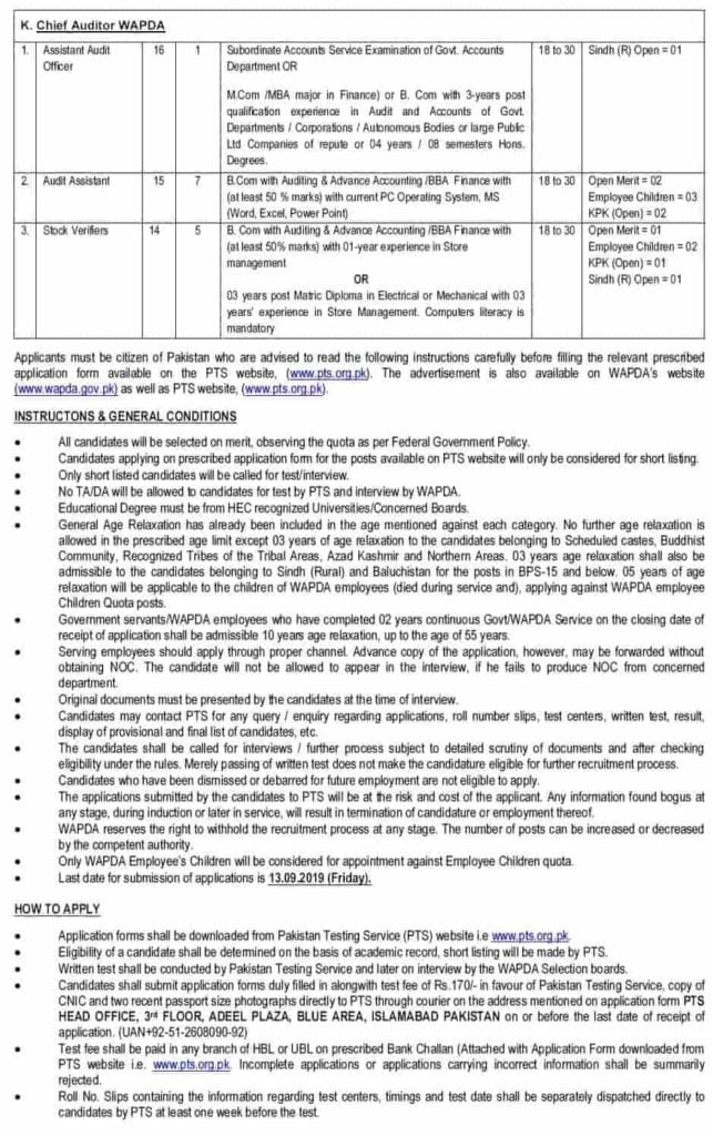 Wapda Latest Jobs 2019 PTS Advertisement www.wapda.gov.pk Apply Online 8 Pakistan Water and Power Development Authority Latest Jobs 2019