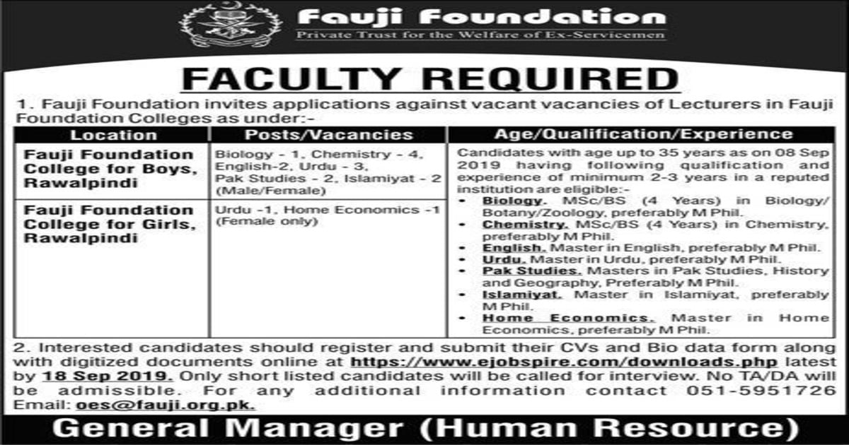 Fauji foundation medical college rawalpindi jobs