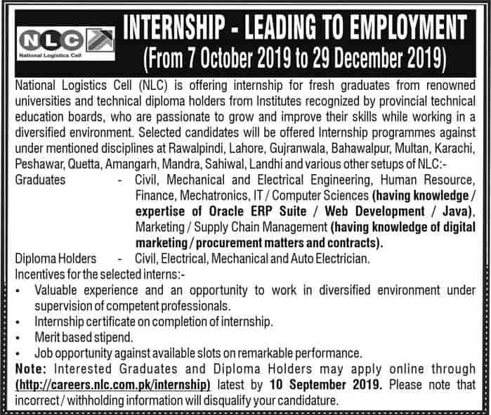 NLC Internship Program 2019 careers.nlc.com.pk Apply Online