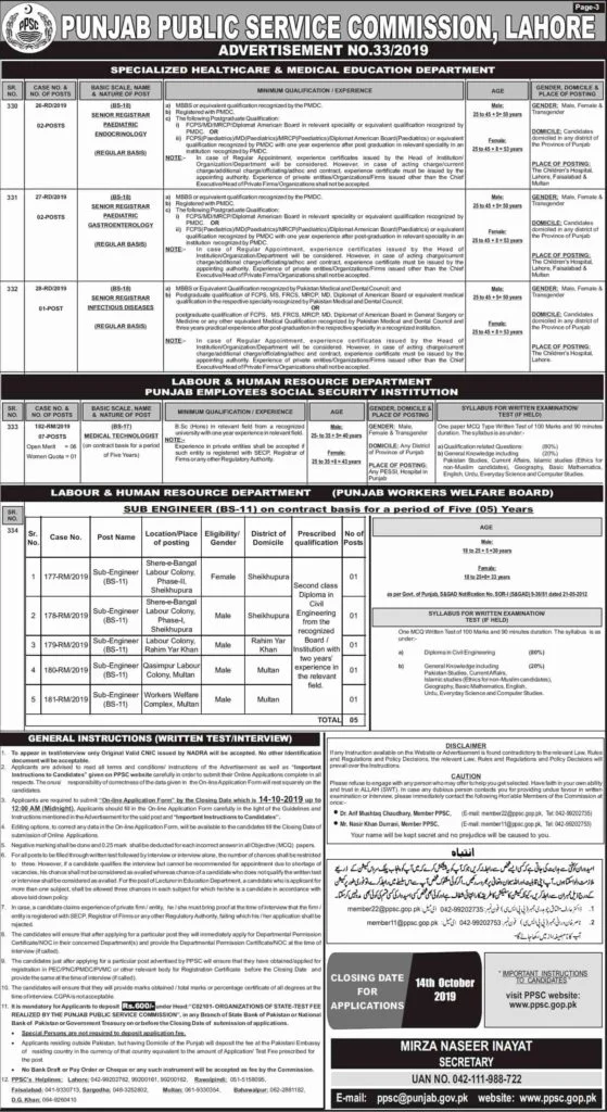 Punjab Public Service Commission PPSC Educator Jobs Advertisement No 33 2019 Apply Online 3
