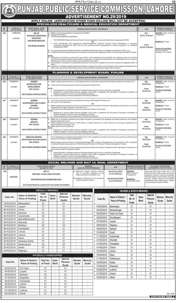 Punjab Public Service Commission PPSC New Jobs Today Advertisement No 29 2019 Apply Online 1