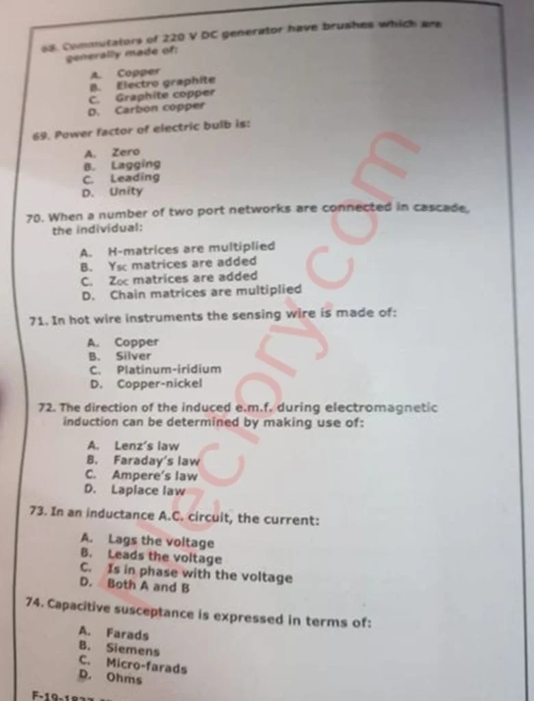 NTS Junior Engineer MCQS 12