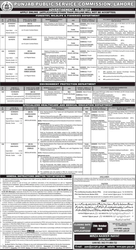 Punjab Public Service Commission PPSC Jobs Advertisement No 35 2019 Apply Online Latest