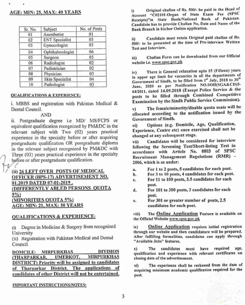 Sindh Public Service Commission SPSC Jobs Consolidated Advertisement No 10 2019 Apply Online Latest 3