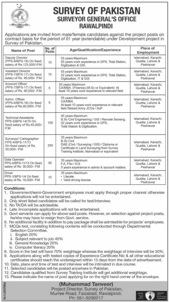 Survey of Pakistan Jobs 2019 Advertisement Application Form Latest