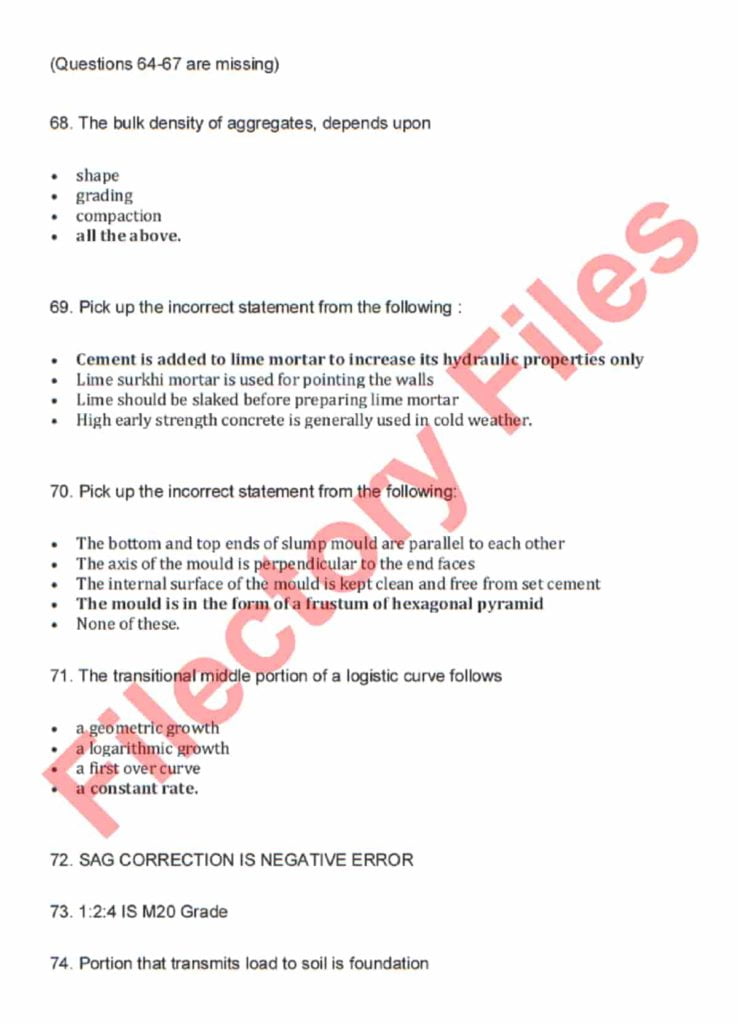 Civil Engineering PTS MCQs 15 Civil Engineering PTS MCQs 15