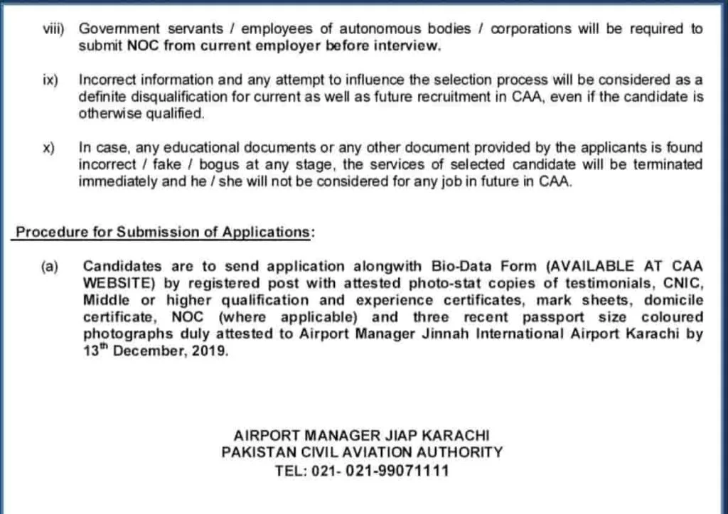 Pakistan Civil Aviation Authority Jobs 2019 CAA Notice No 20 2019 Apply Online 2