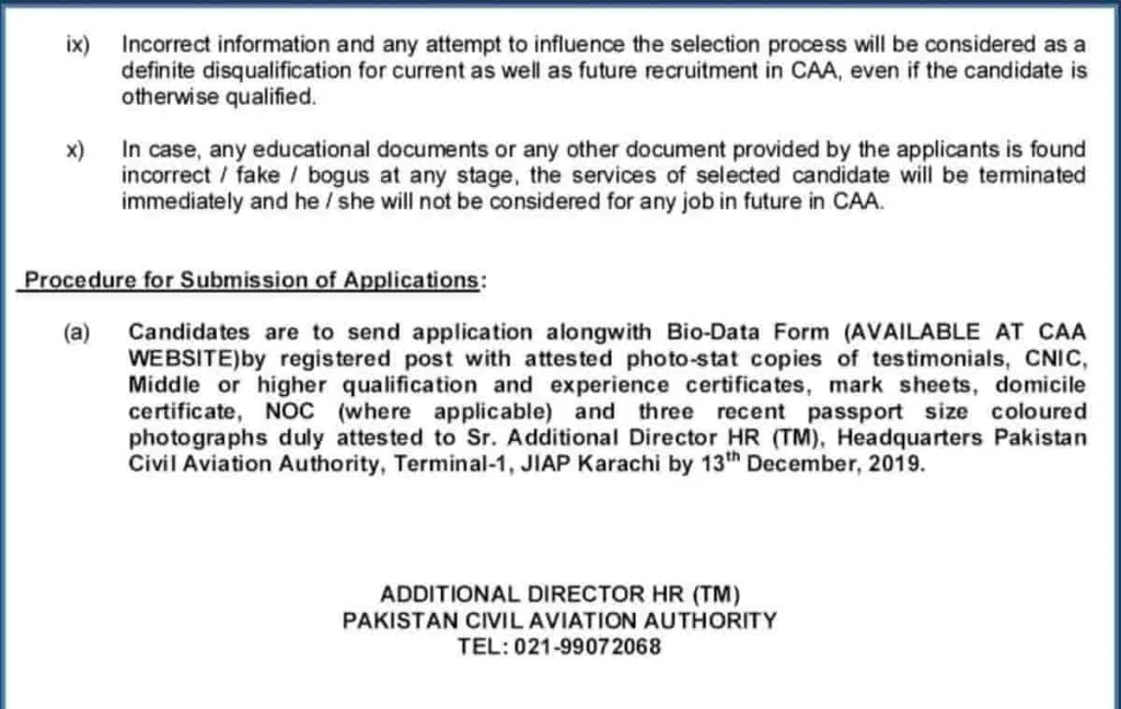 Pakistan Civil Aviation Authority Jobs 2019 CAA Notice No 21 2019 Apply Online 3