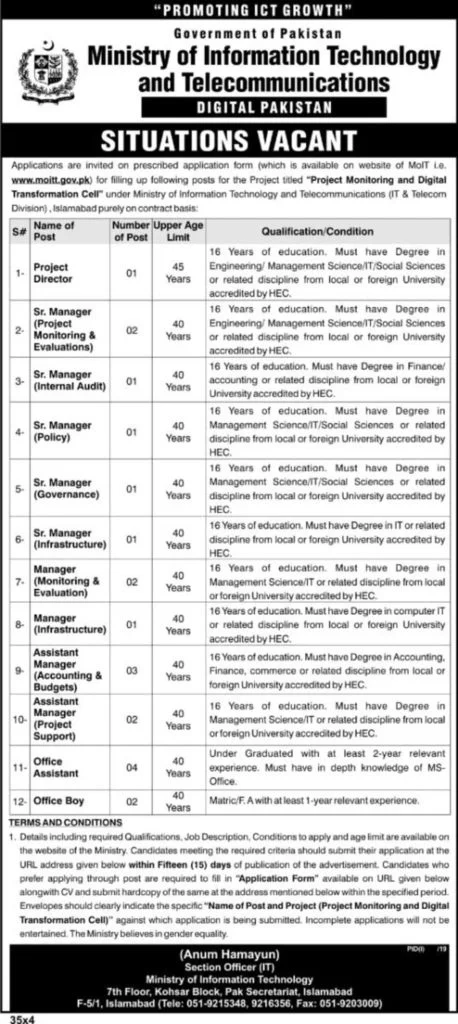 Ministry of Information Technology and Telecommunication Jobs 2020