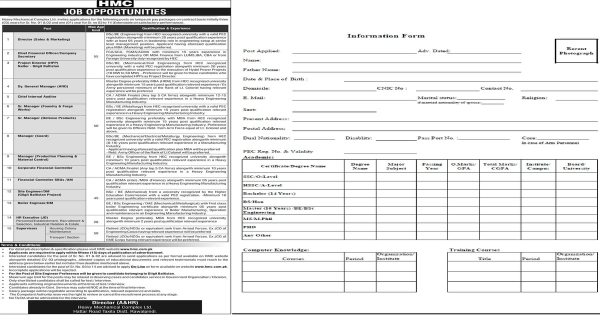 Featured Image Heavy Mechanical Complex Hmc Taxila Jobs 2020 Application Form Latest