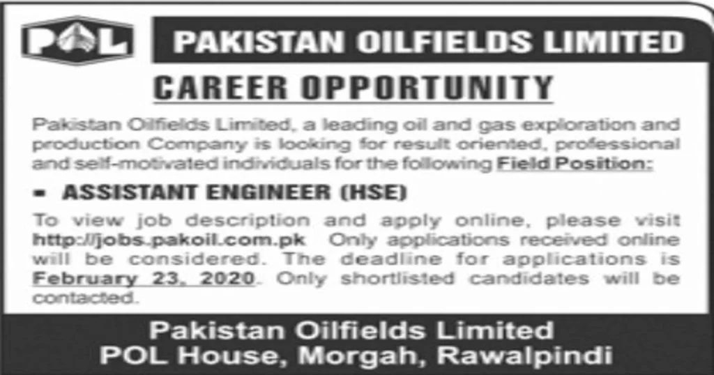 Featured Image Pakistan Oilfields Limited POL Assistant Engineer Jobs 2020 Apply Online