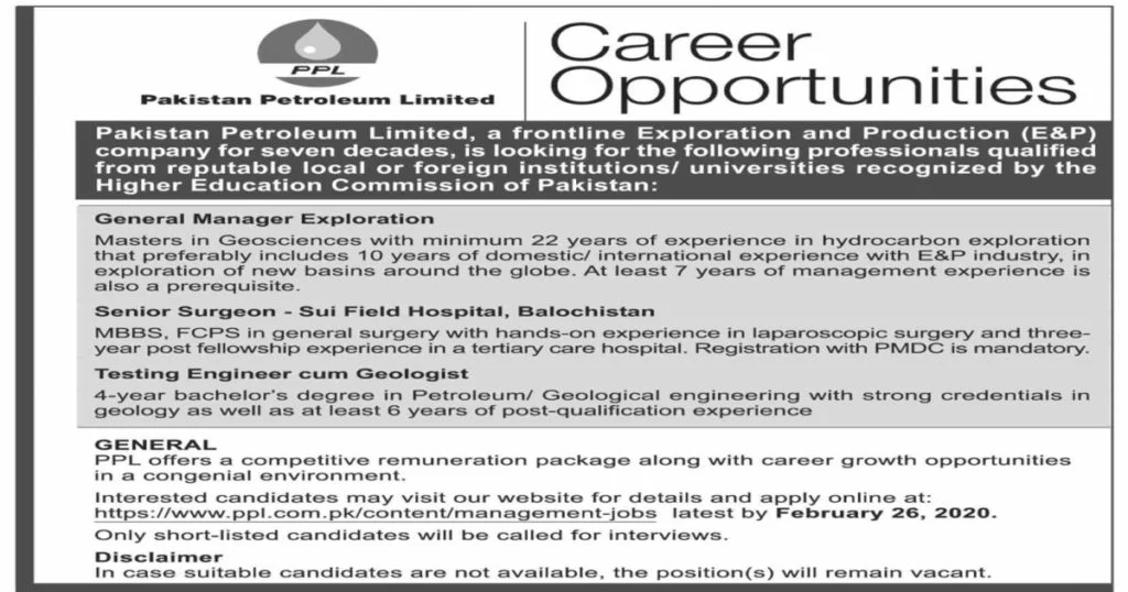 Featured image Pakistan Petroleum Limited PPL Jobs 2020 www.ppl.com.pk Apply Online