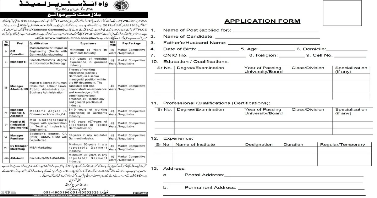 Featured Image Wah Industries Limited Jobs 2020 Application Form Latest