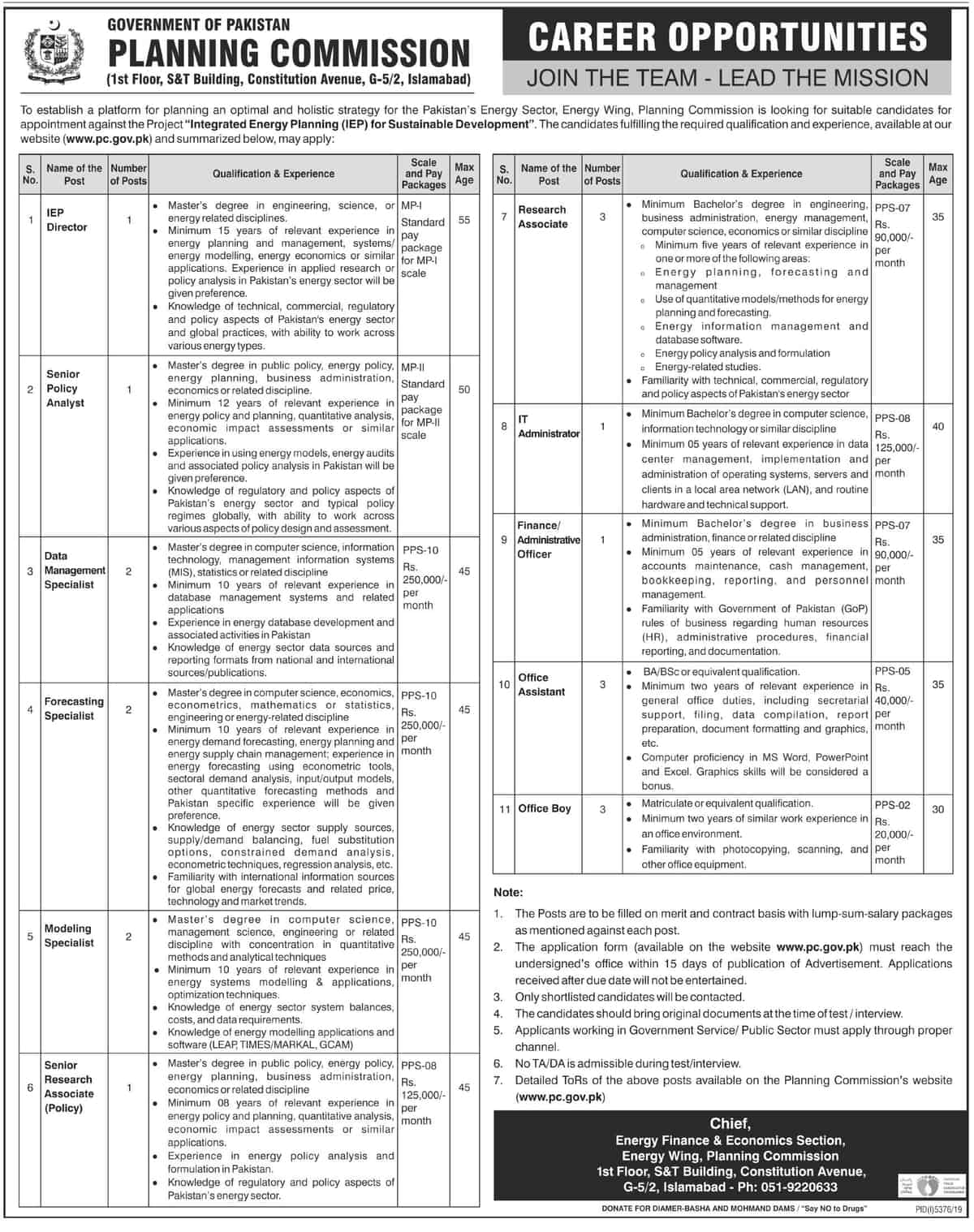 Ministry of Planning Commission Jobs 2020 Application Form www.pc.gov.pk
