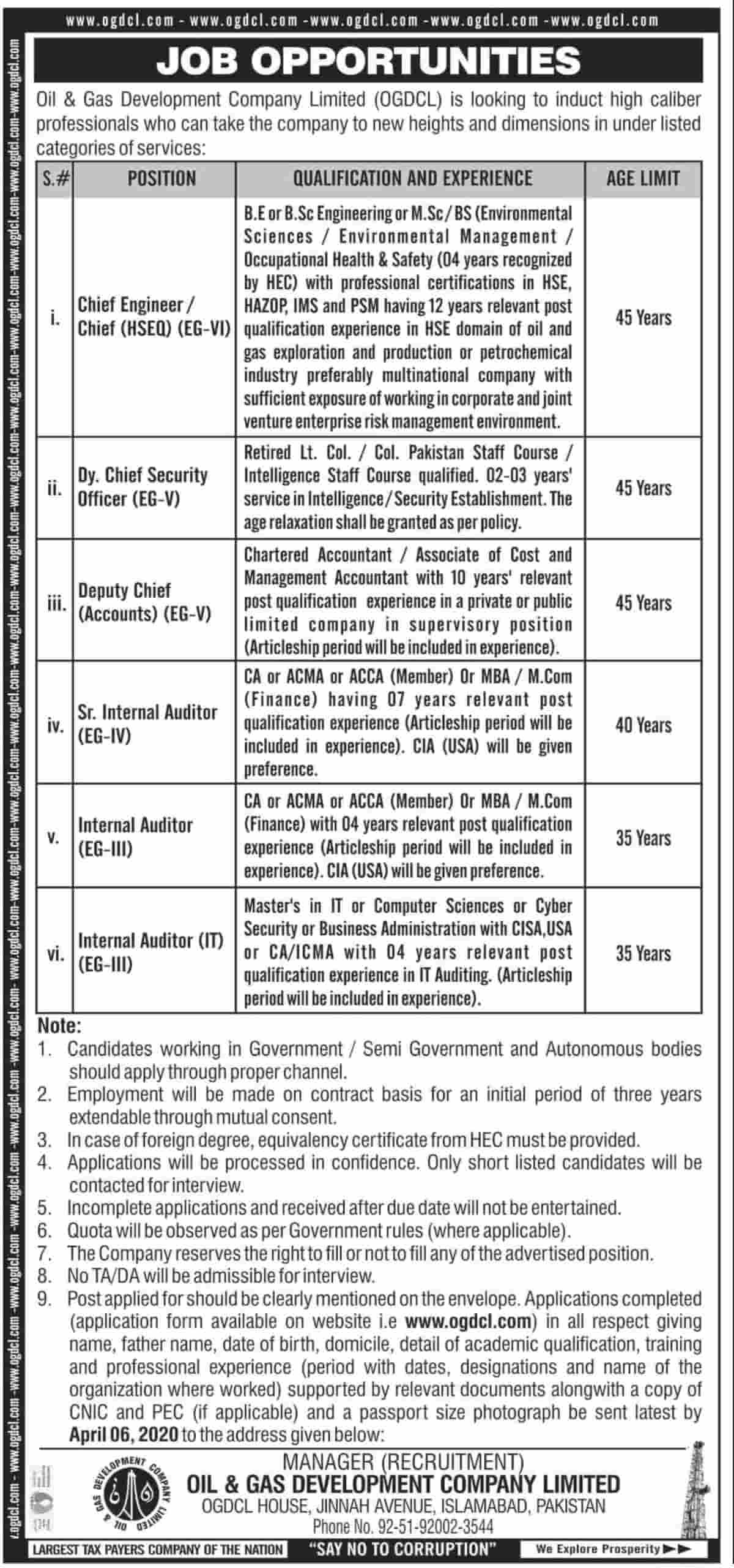 Oil and Gas Development Company Limited OGDCL Jobs 2020 Application Form Oil and Gas Development Company Limited OGDCL Jobs 2020 Application Form