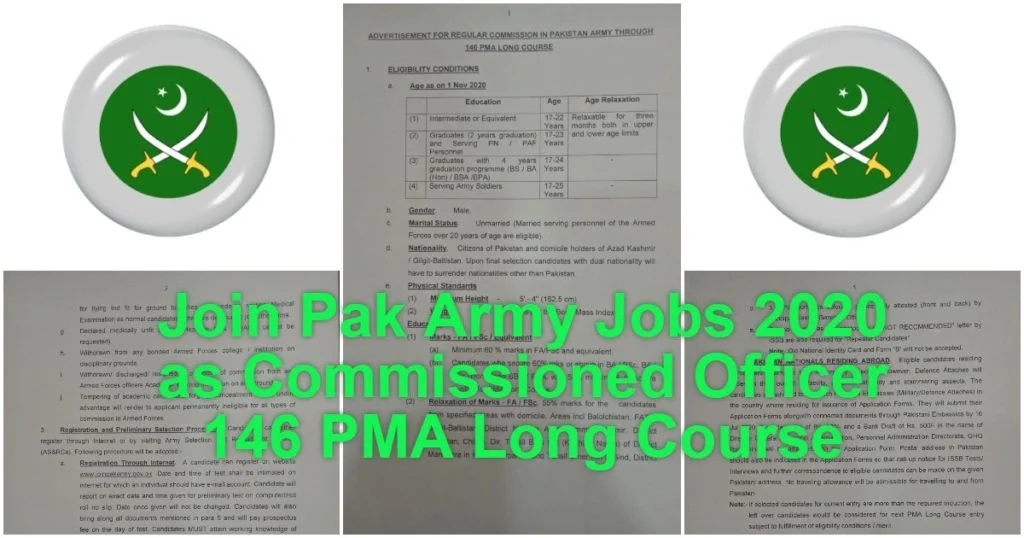Featured Image Join Pak Army Jobs 2020 as Commissioned Officer 146 PMA Long Course
