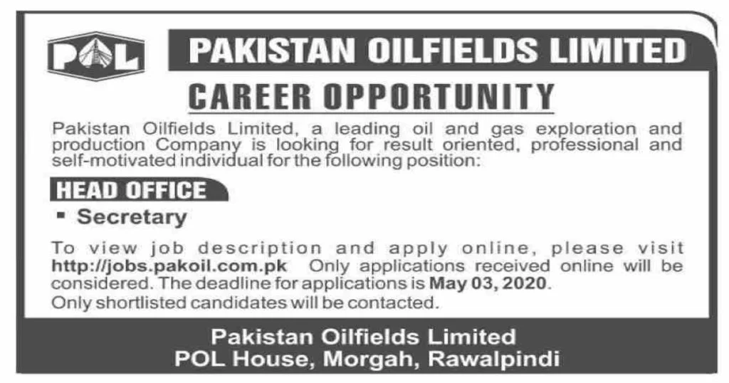 Featured Image Pakistan Oilfields Limited POL Jobs 2020 jobs.pakoil.com.pk Apply Online Latest