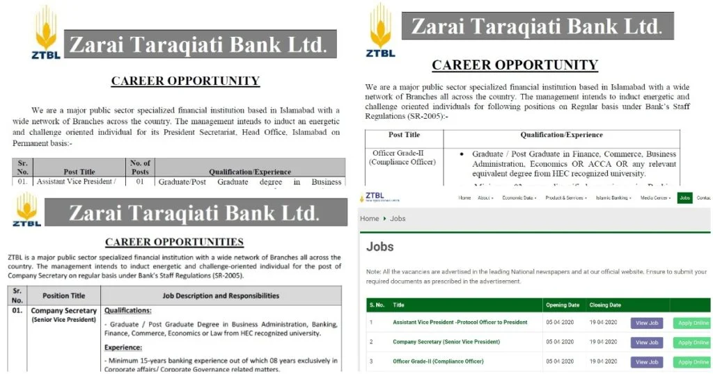 Featured Image Zarai Taraqiati Bank Limited ZTBL Jobs April 2020 www.ztbl.com.pk Apply Online