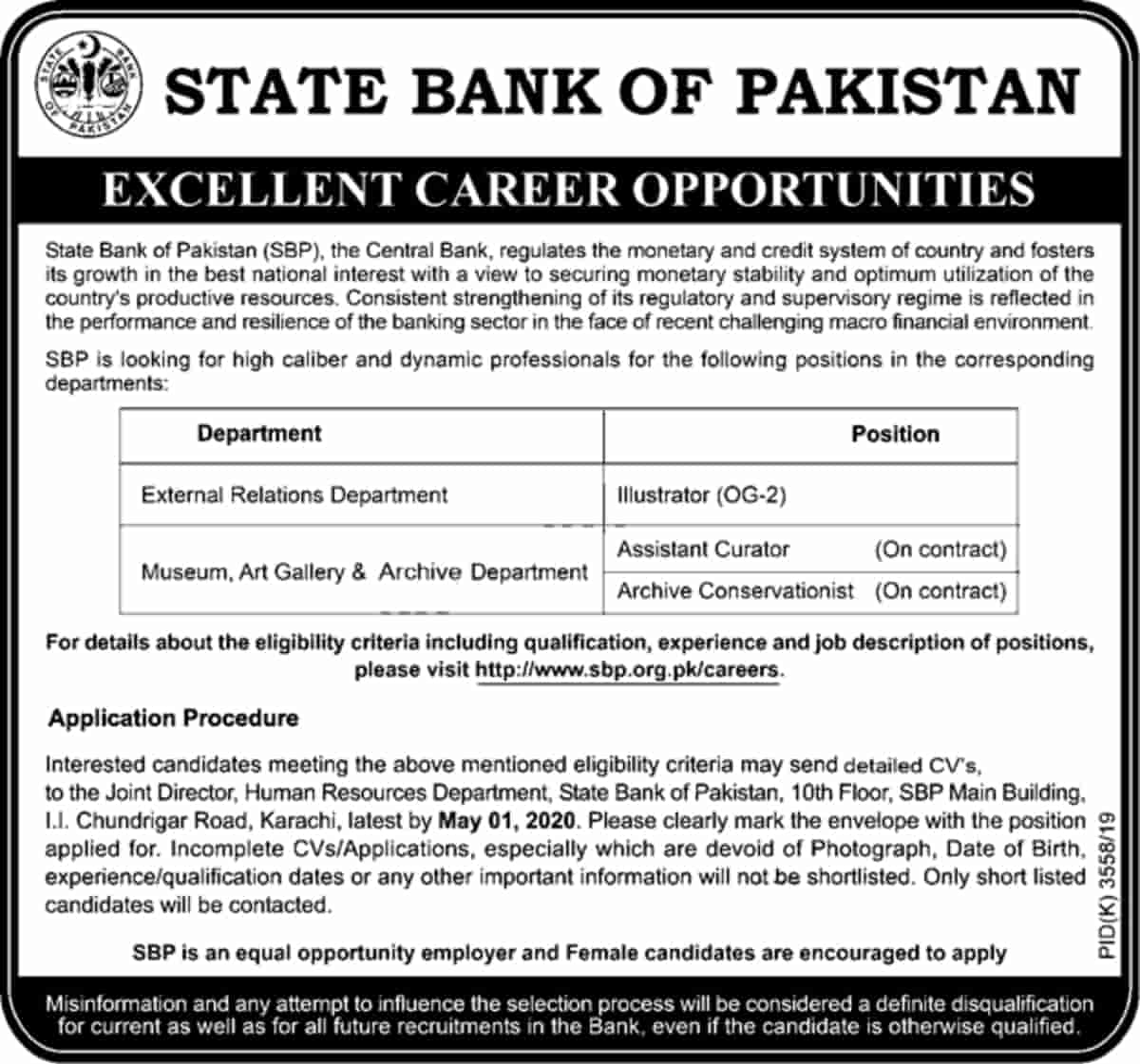 State Bank of Pakistan SBP Jobs April 2020 www.sbp.org.pk Latest