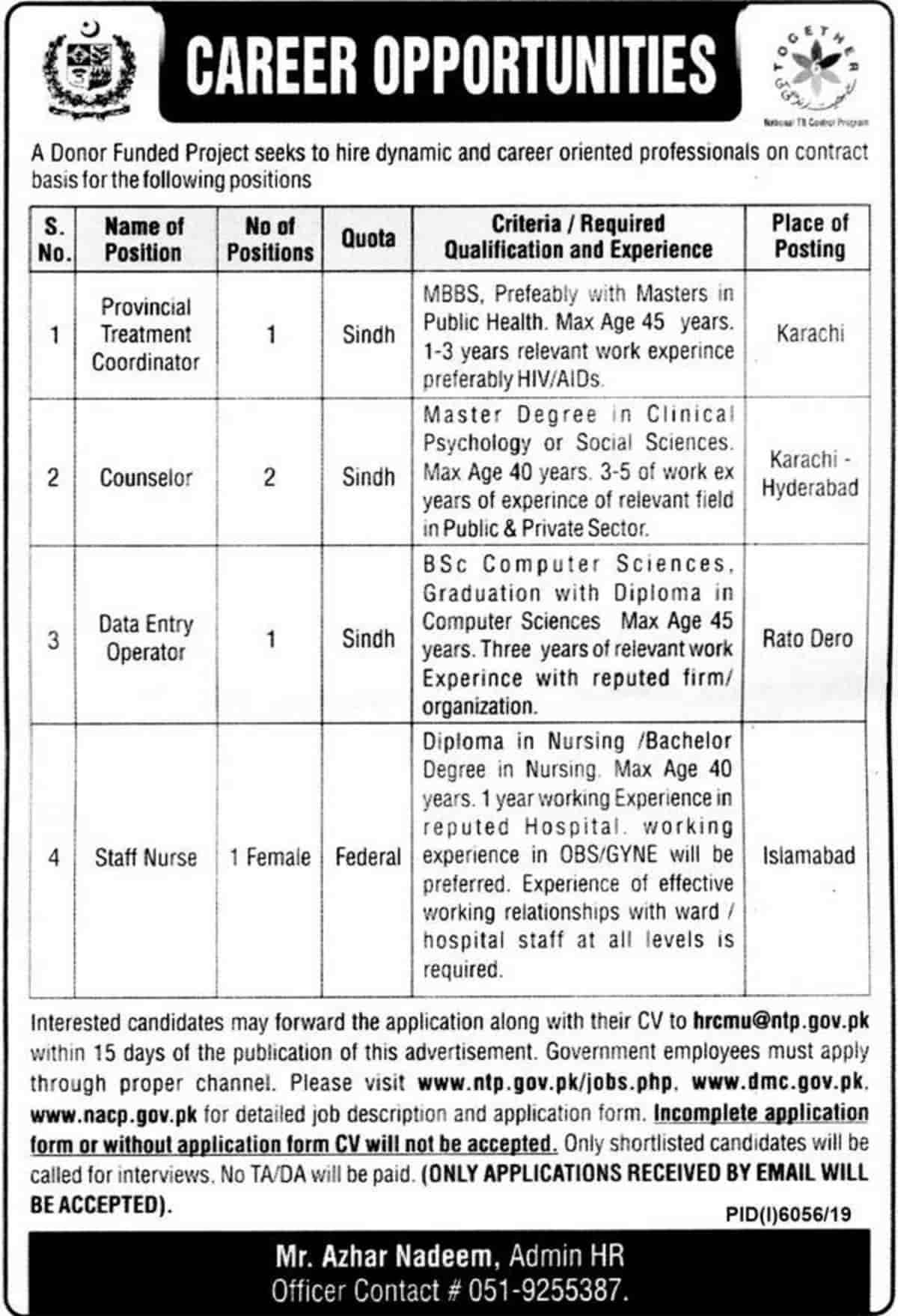 National TB Control Program Ministry of National Health Services Jobs May 2020 Latest
