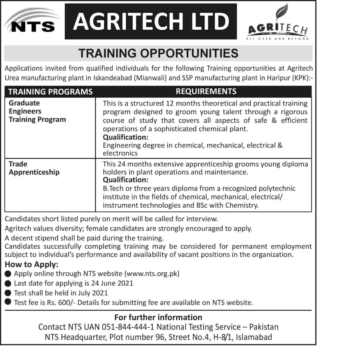 Agritech Limited Jobs 2021 Training Program and Apprenticeship NTS
