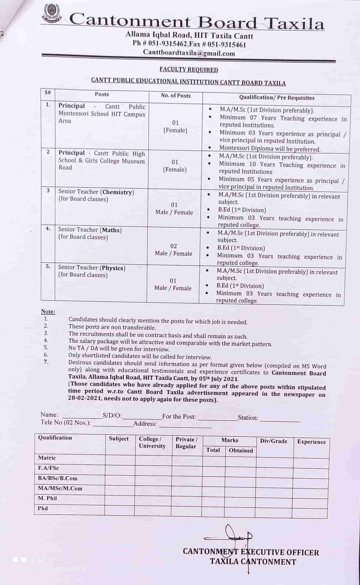 Cantonment Board HIT Taxila Cantt School Teaching Jobs 2021 Latest Cantonment Board HIT Taxila Cantt School Teaching Jobs 2021 Latest