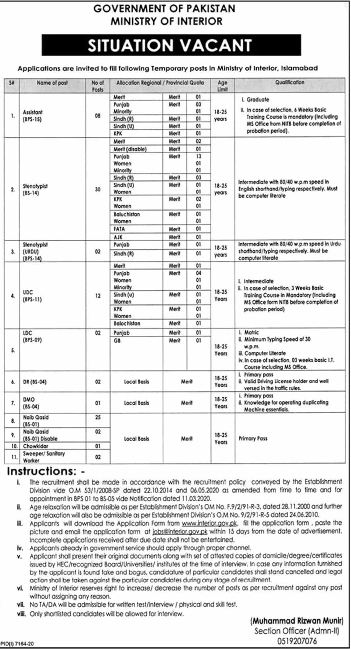 Ministry of Interior Jobs 2021 Application Form Latest Advertisement